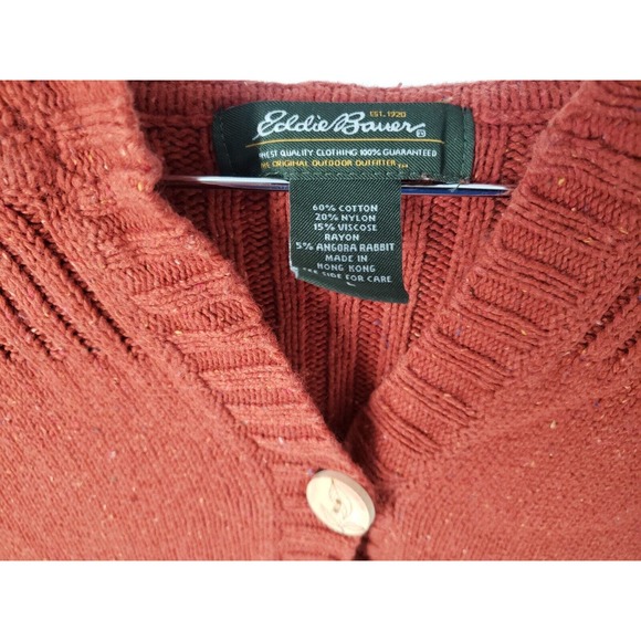EDDIE BAUER‎ Womens Angora Blend Sweatshirt Vest Sz Large Rust Wooden Buttons - Picture 3 of 9